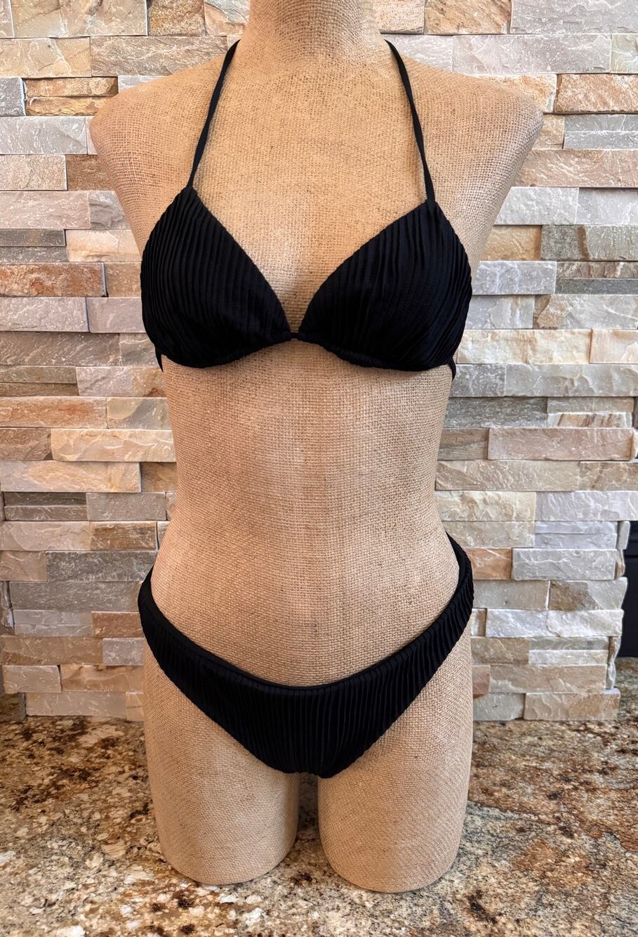 Gucci Triangle Top Pleated Bikini Swim Bathing Suit Mid Rise Bottom Luxury Small